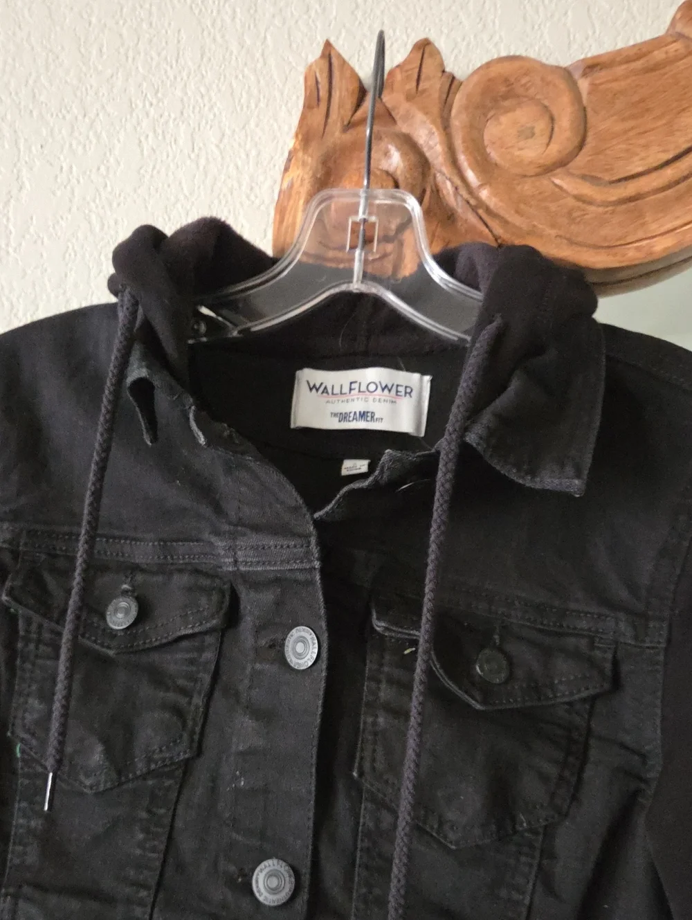 Wallflower Black Hooded Denim-Style Jacket NEW Condition - Picture 3 of 7